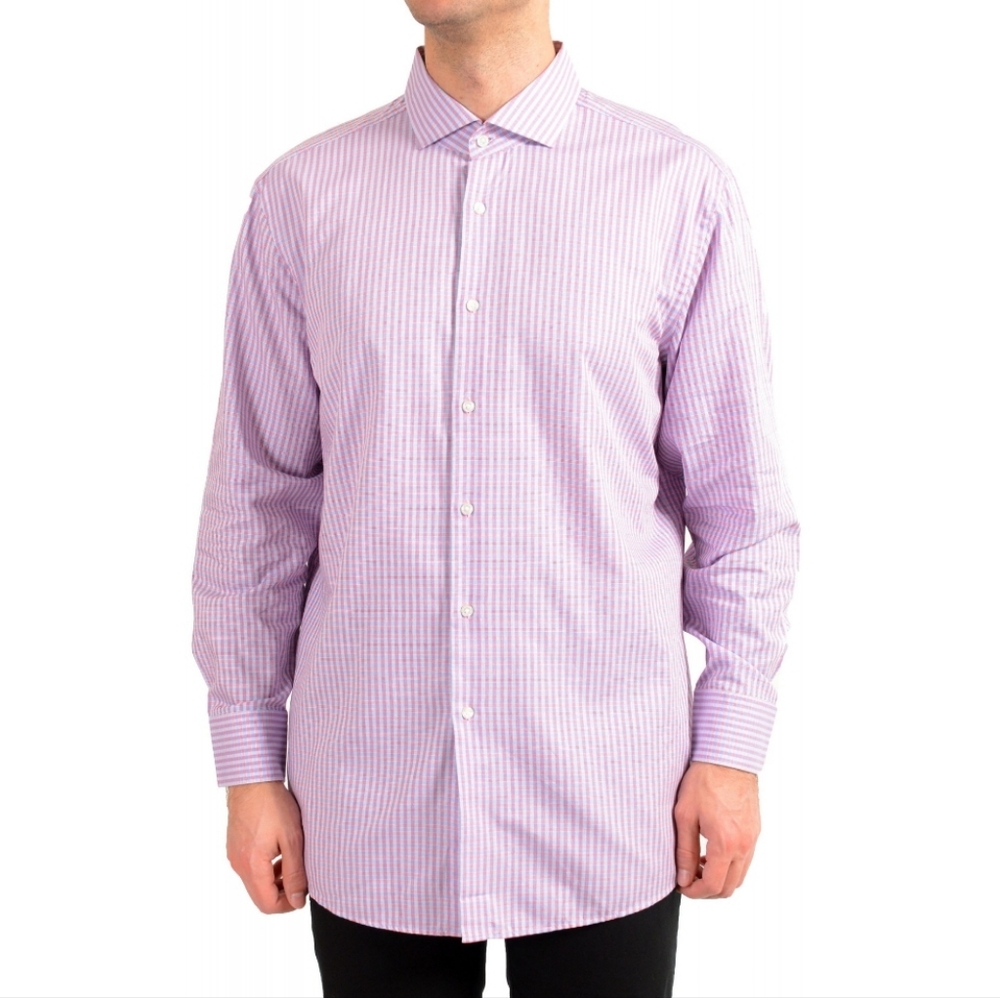Armani Collezioni Men's Striped Shirt 41R Purple Pink Italy Preppy Old Money 16
